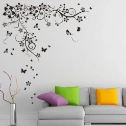 WALPLUS Decoratiesticker vlinder en wijnstok 130x150 cm zwart