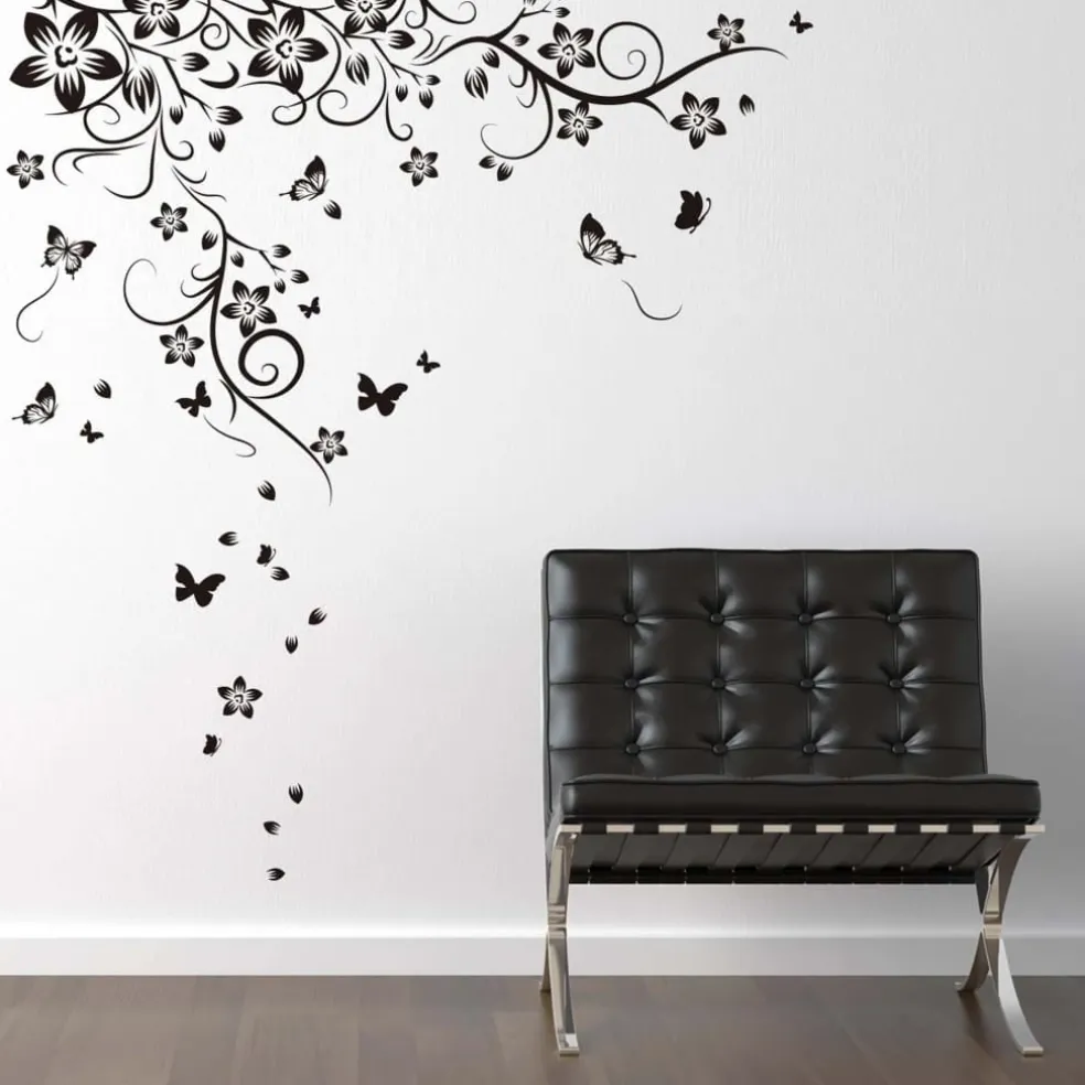 WALPLUS Decoratiesticker vlinder en wijnstok 130x150 cm zwart